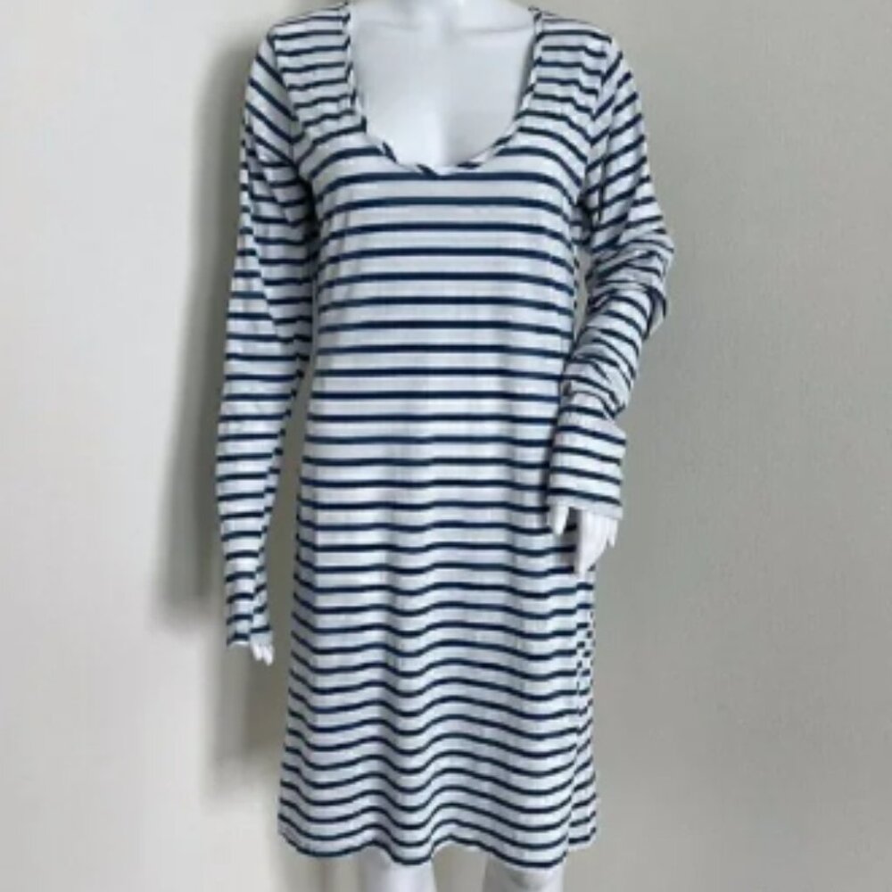 Nili Lotan Womens Dress Size L Blue White Nautical Pima Cotton Blend Long Sleeve